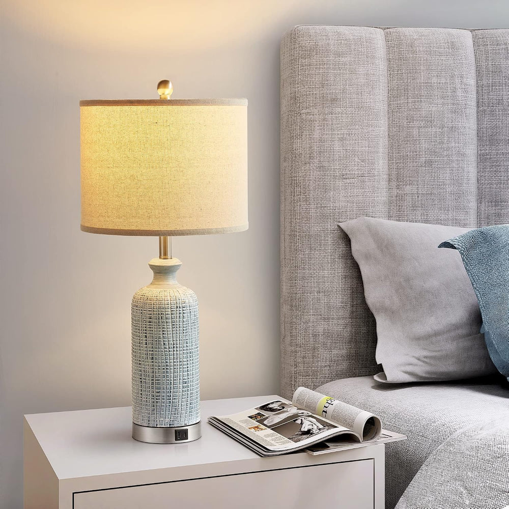 Living Room Lamps Set of 2, 27" Touch Lamps for Nightstand with USB A+C ...