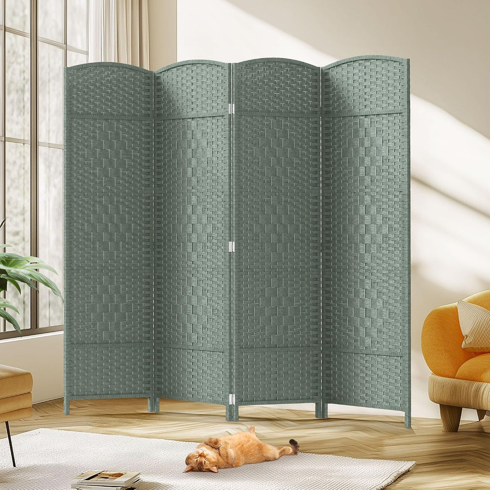 JOSTYLE Rattan Room Divider, 4-Panel Folding Privacy Screen 6ft. Extra Wide