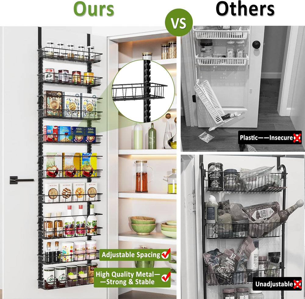 Churboro 9 Tier Over Door Pantry Organizer, 2-in-1 Adjustable Spice Rack