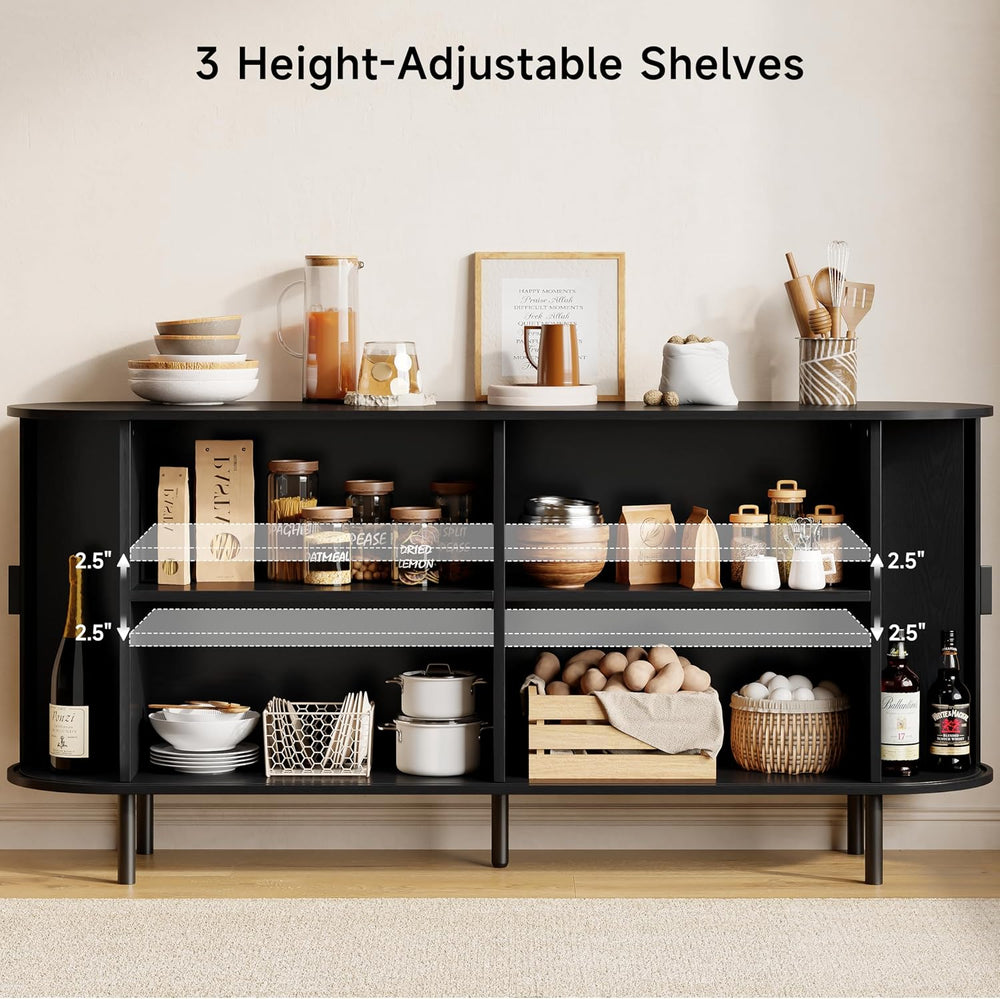 ComfyCorner 63" Fluted Buffet Sideboard Cabinet with Sliding Door, Black
