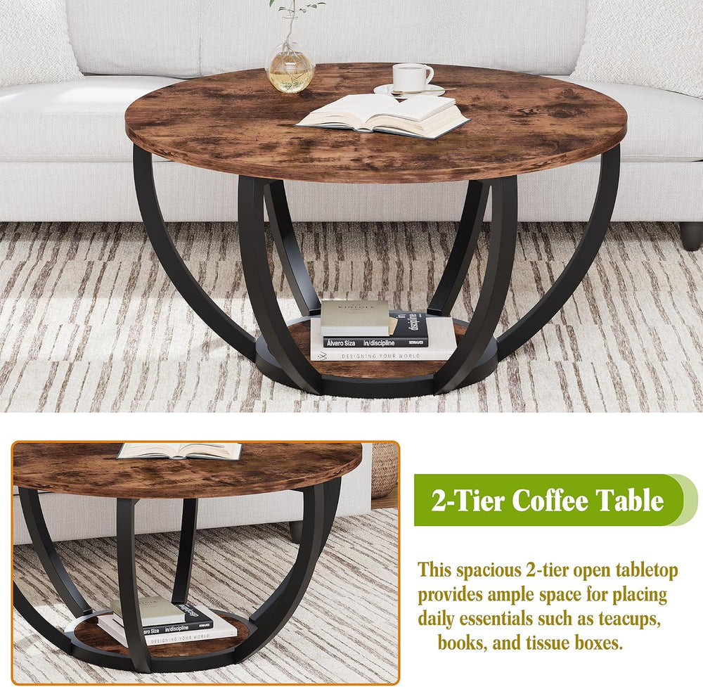 HOMERECOMMEND 28" Round Coffee Table with Storage for Living Room,Brown
