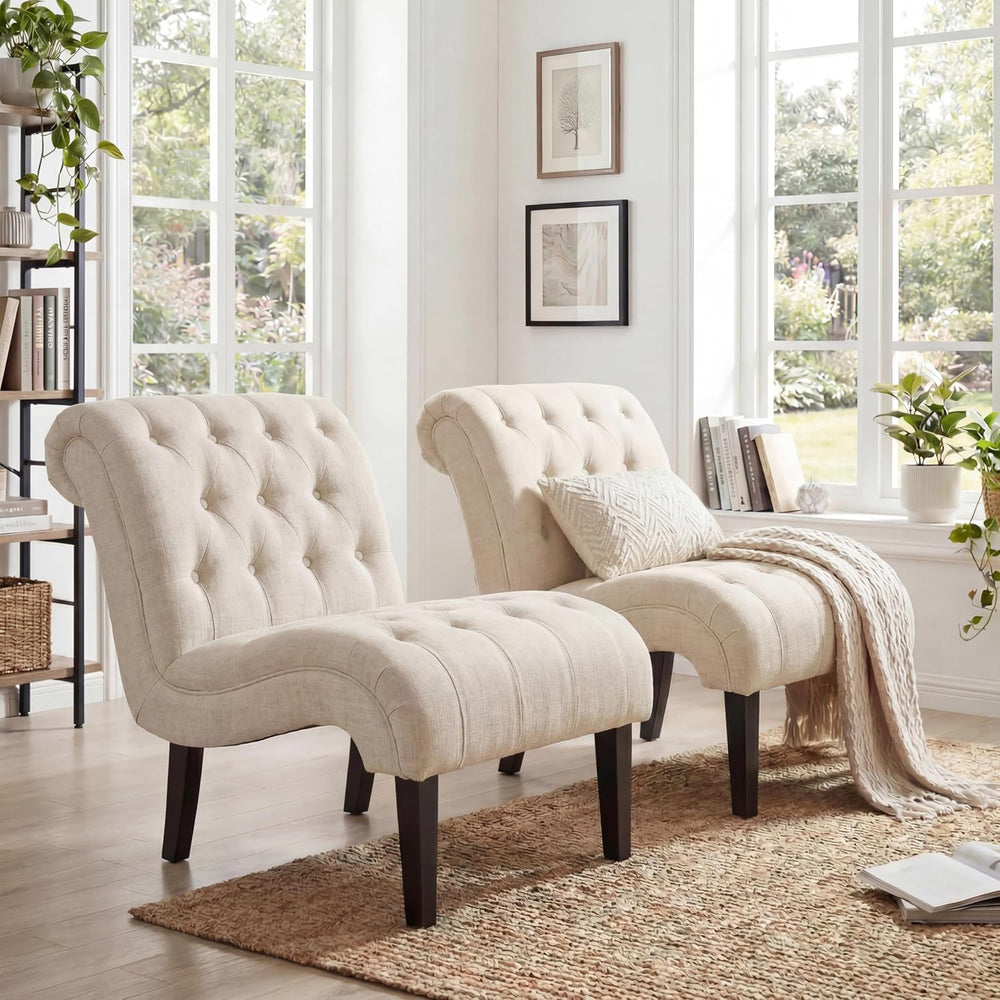 Accent Chair Set of 2 Upholstered Living Room Chairs Armless