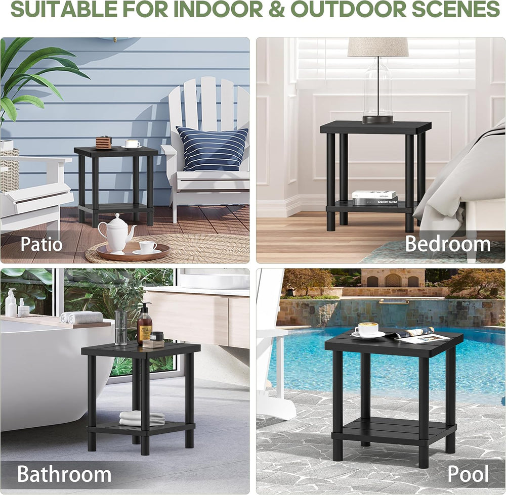 Outdoor Side Table with 2-Tier, Bamboo Small Patio Adirondack Tables