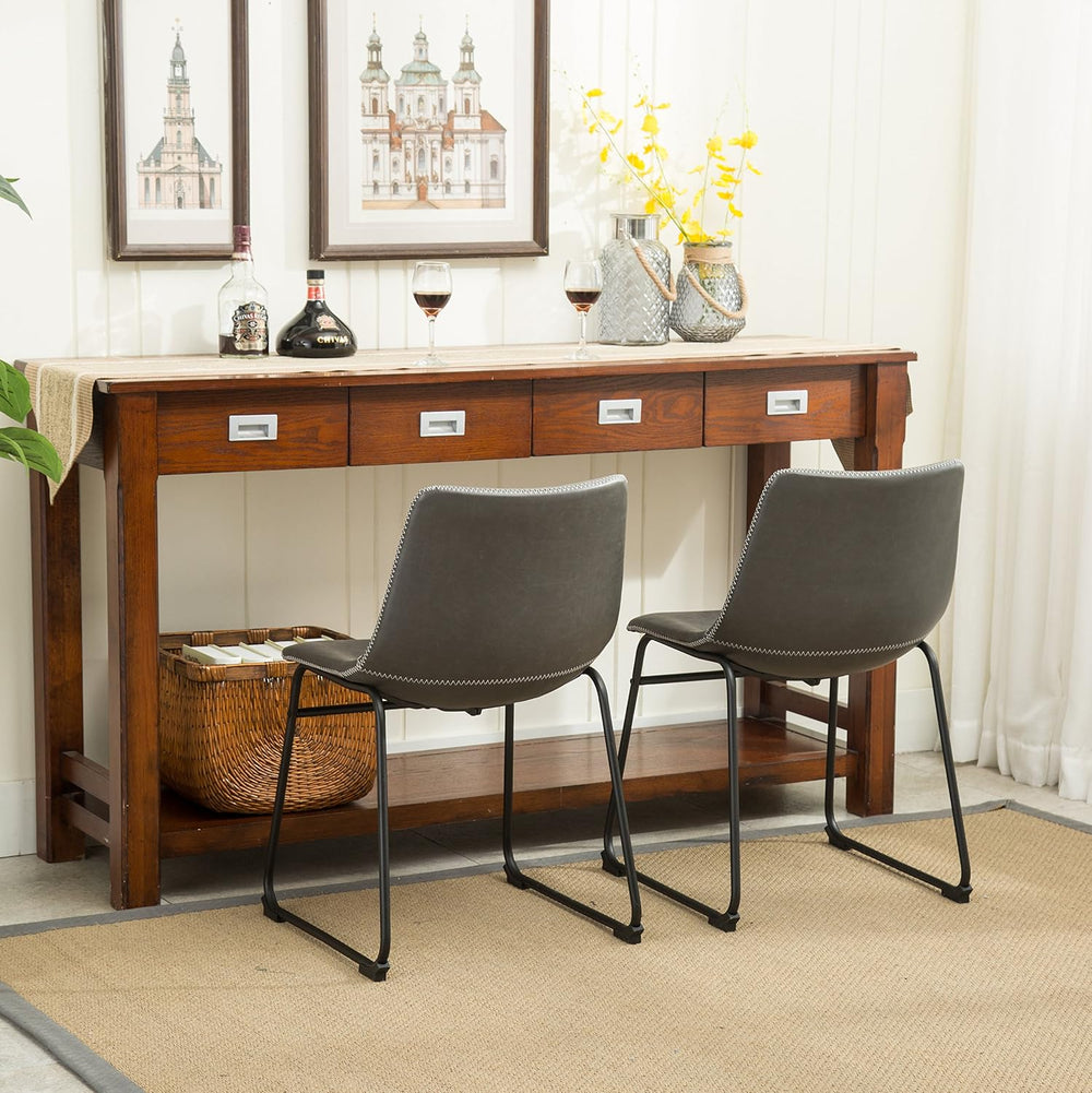 Roundhill Furniture Lotusville Vintage PU Leather Dining Chairs, Antique Gray...