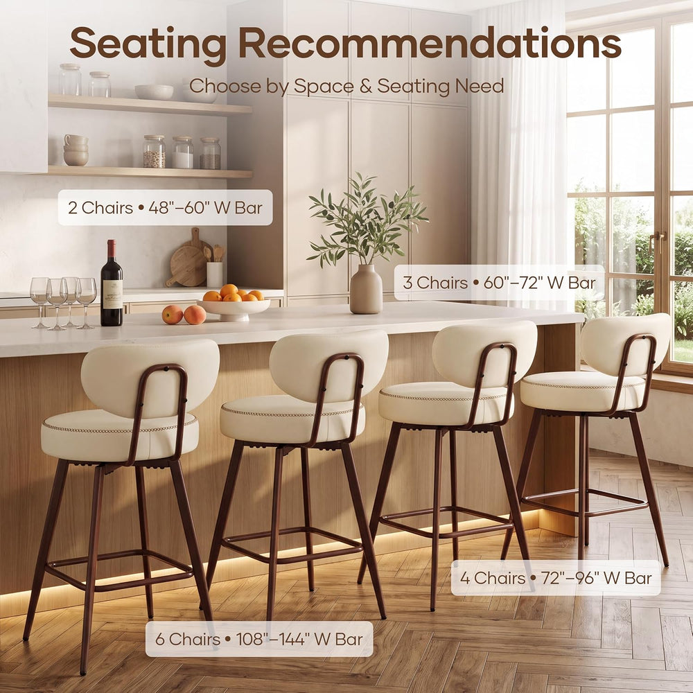 Swivel Bar Stools Set of 2,26" PU Leather Counter Height Bar Stools, Beige
