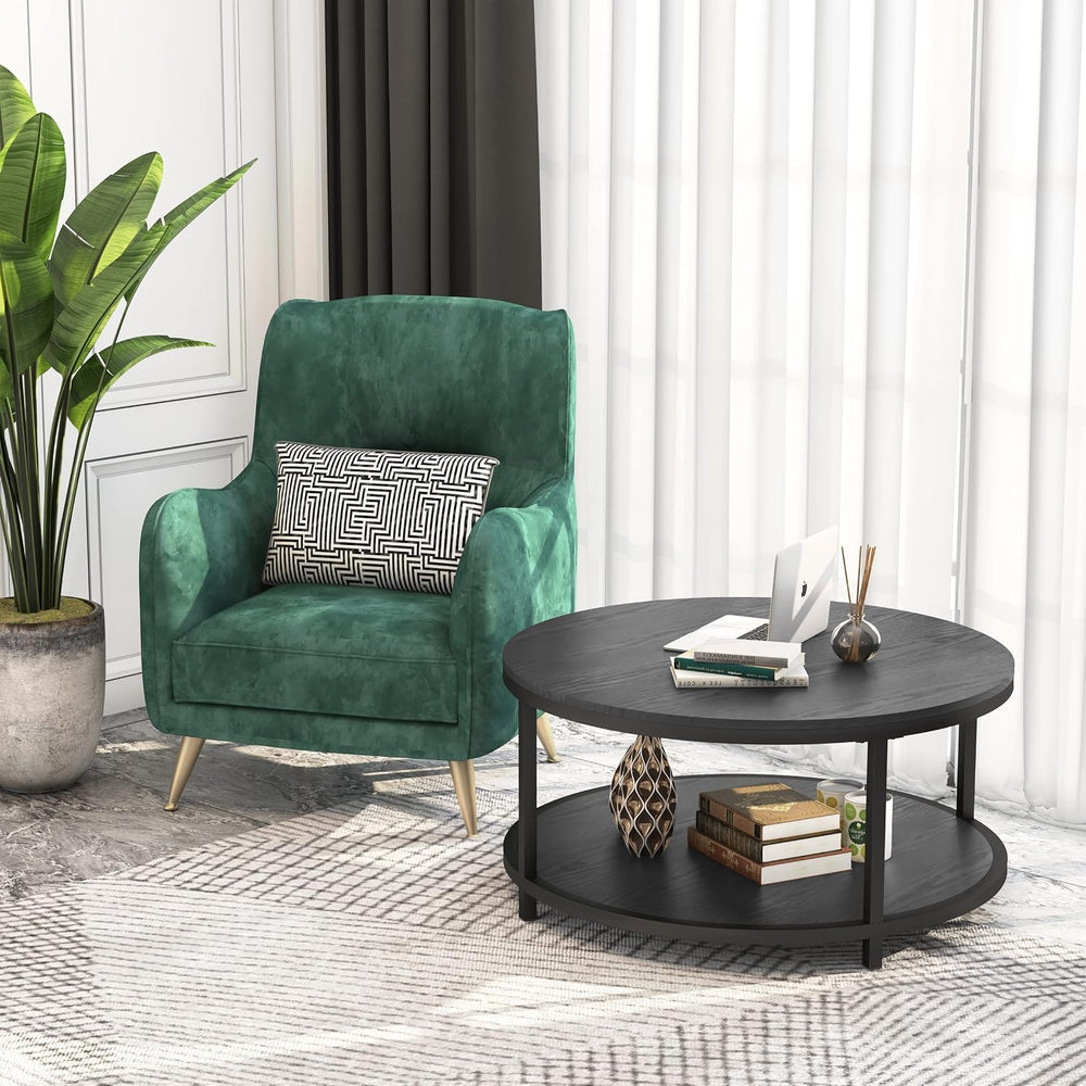 WiberWi Round Coffee Table Black 35.8" Circle Coffee Tables for Living R...