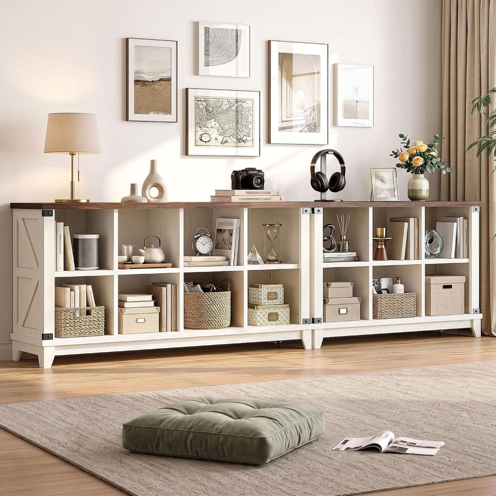 EnHomee Farmhouse 8 Cube Storage Organizer for Living Room, White