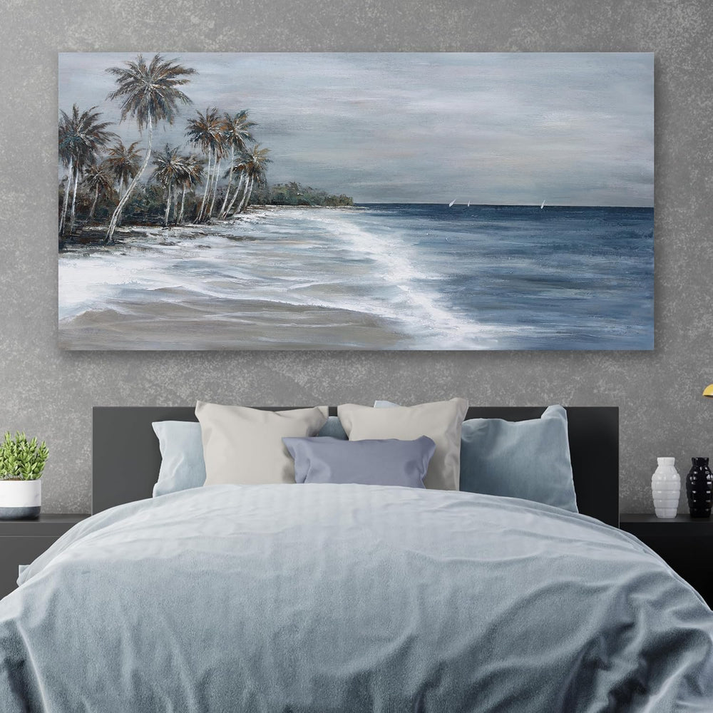 Coastal Wall Art Blue Gray Beach Wall Decor Landscape Abstract Canvas Paintin...