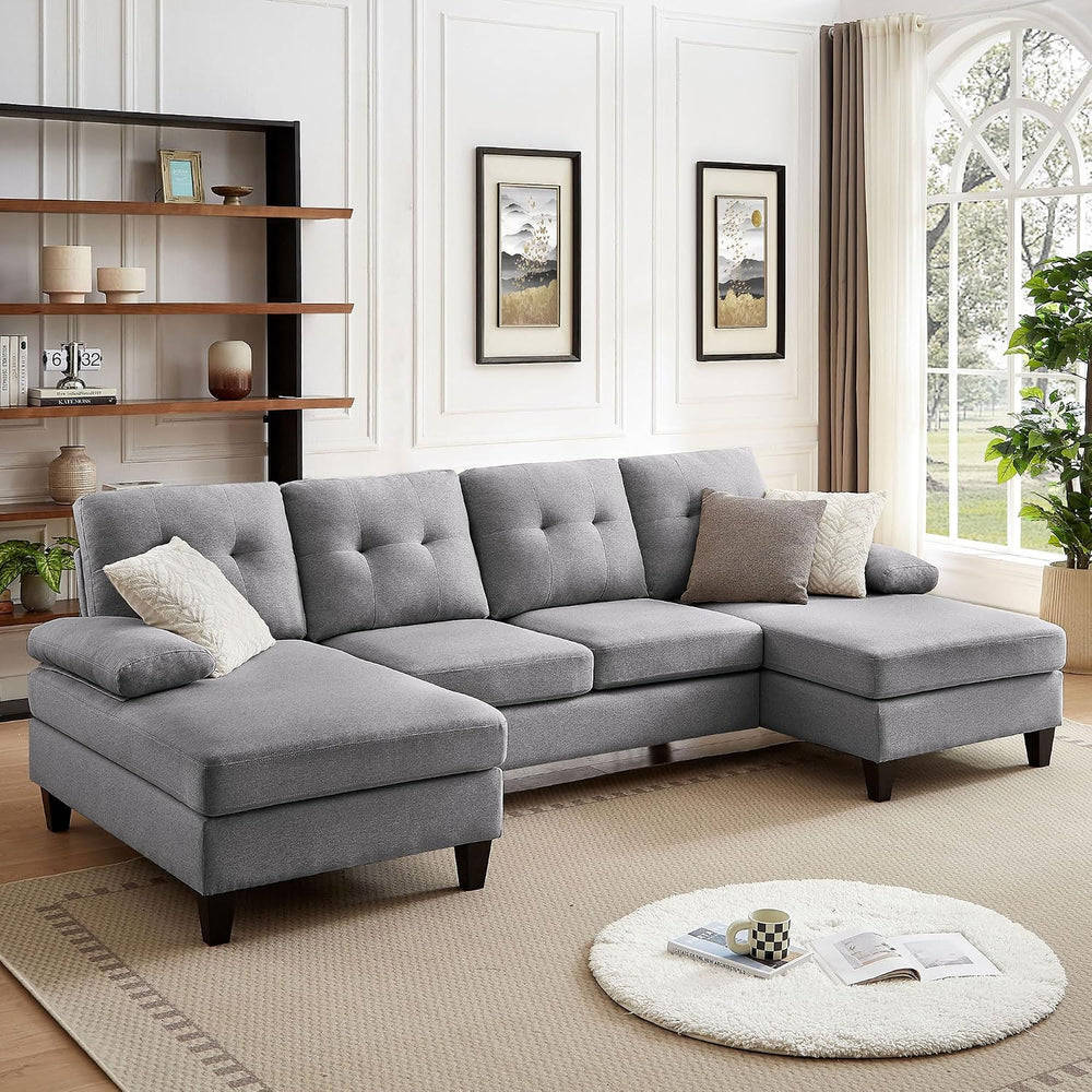 Sectional Couches for Living Room, Modern Linen Fibre U Shaped Sofa Couch wit...