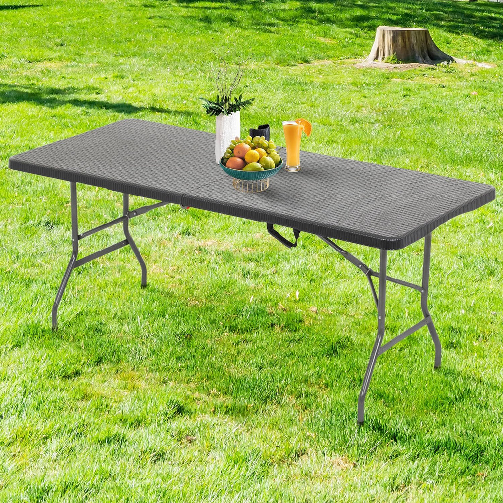 fdw | 6ft folding table | black ratten shown in use