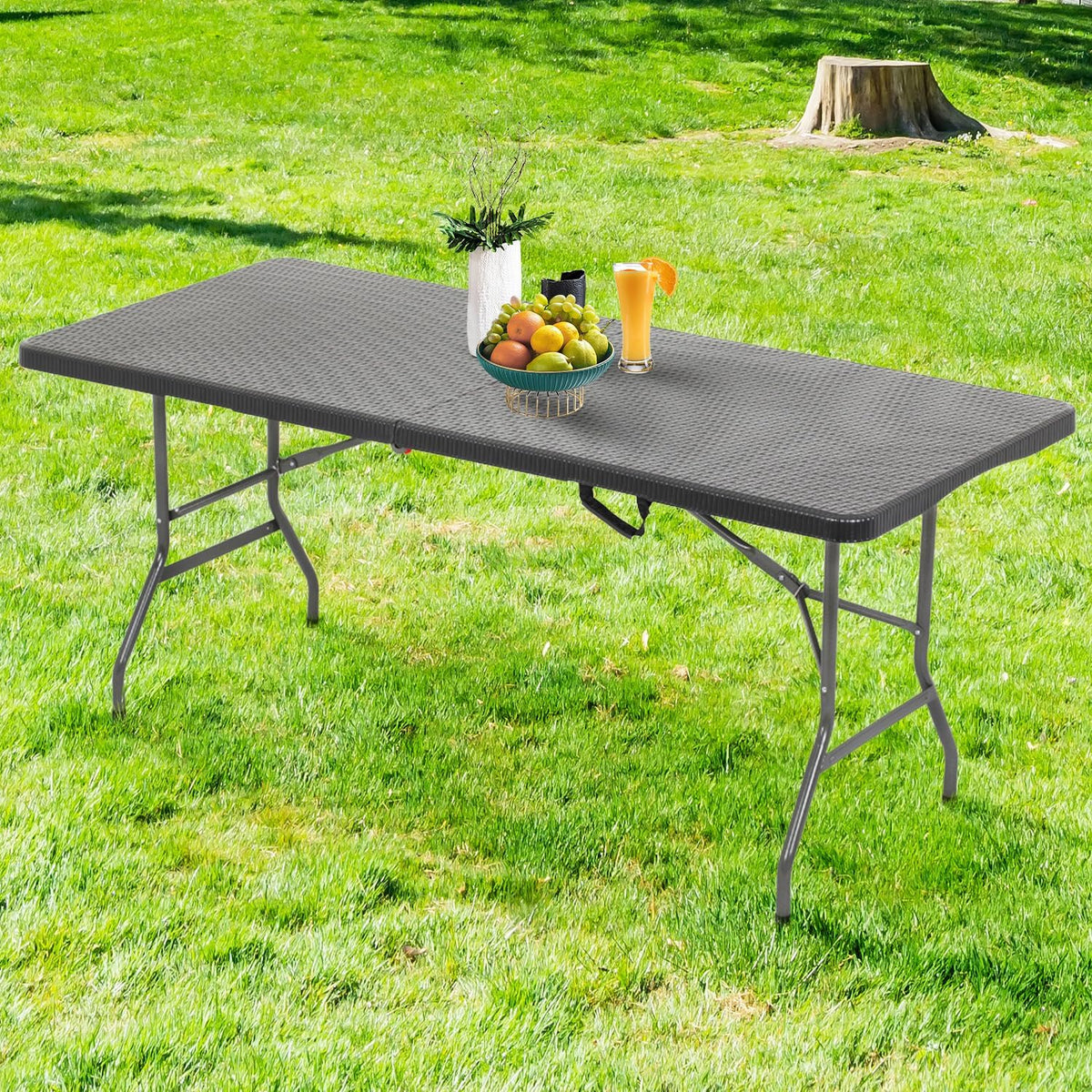 fdw | 6ft folding table | black ratten shown in use