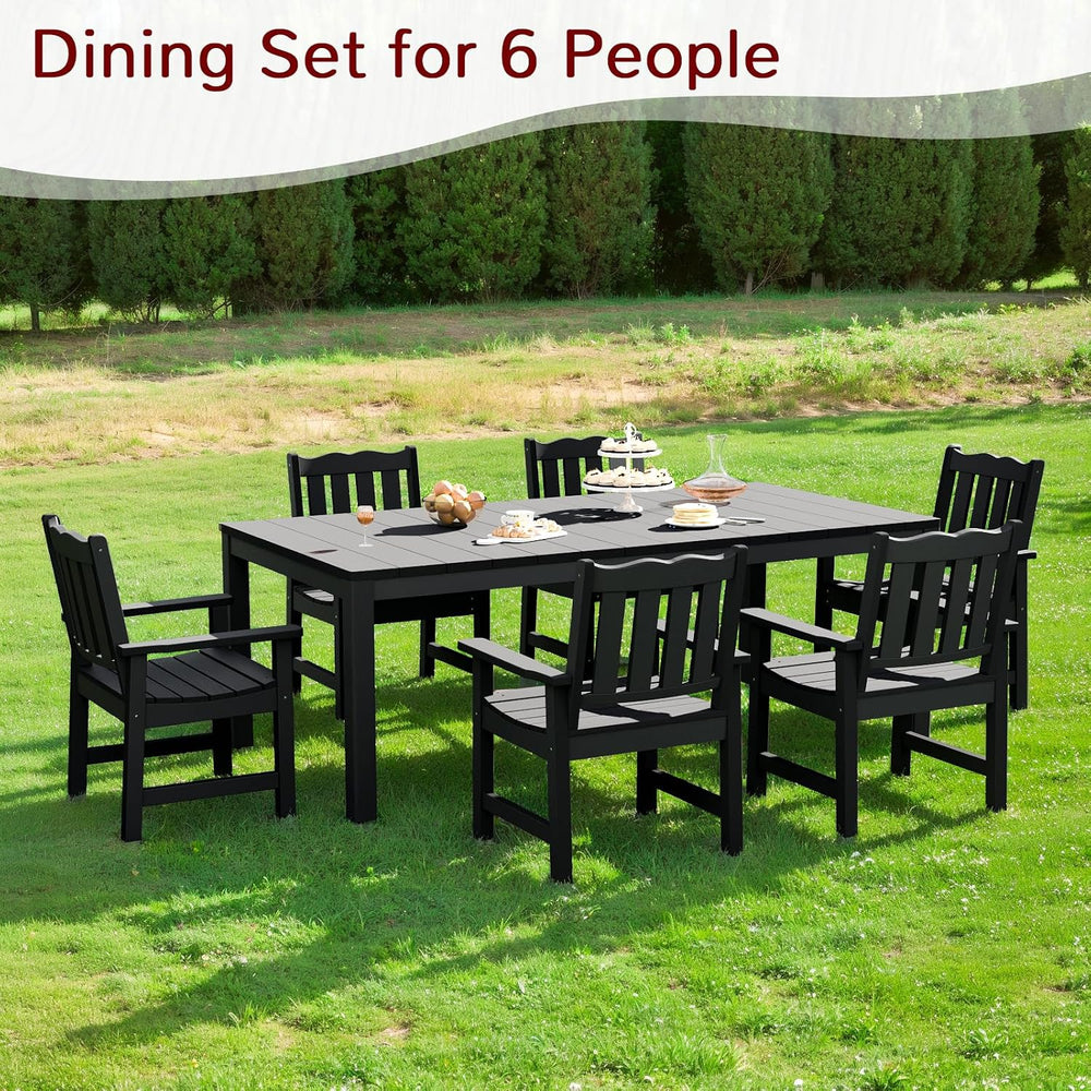 Stoog 7 Pieces Patio Dining Sets, All-Weather HIPS Material & Aluminum Fr...