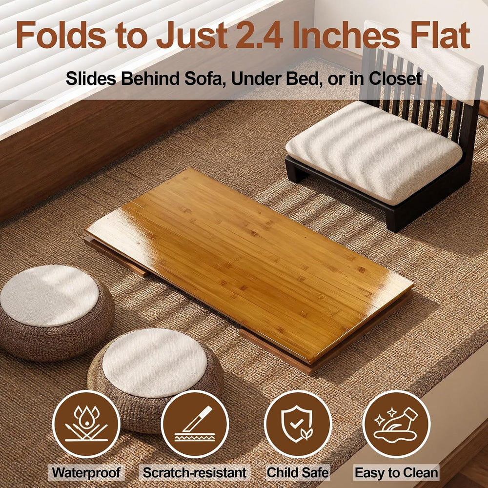 Folding Japanese Floor Table -31.5 inch Bamboo Coffee Table Small
