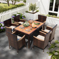 Shintenchi 7 PCS Wicker Patio Dining Set, Brown Rattan