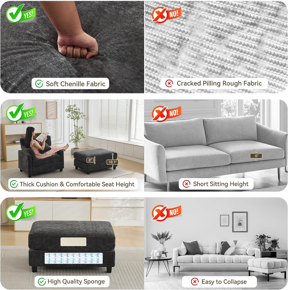 WUTUTUEE 57.5" Oversized Chaise Lounge with Ottoman Indoor, Grey Reading...