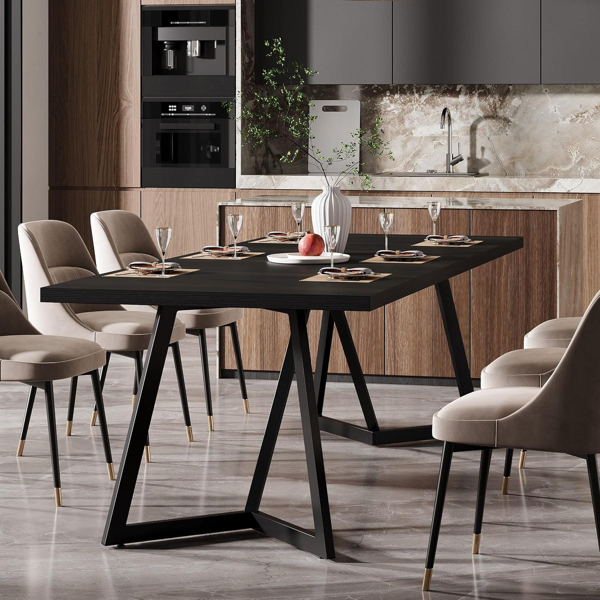 Tribesigns 70.86-Inch Large Dining Table for 6-8, Modern Dining Room Table with Metal Frame, Rectangular Kitchen Dinner Table for Home Dining Room Family (Black)