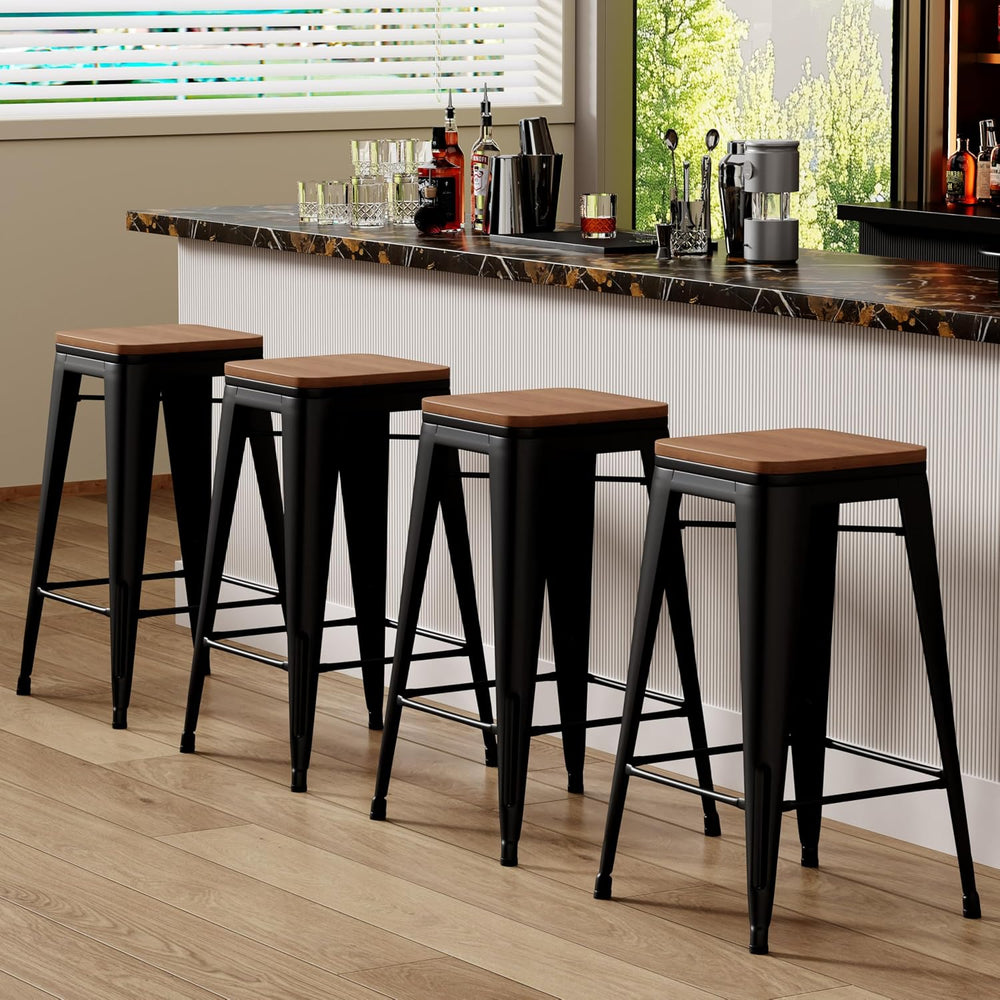Andeworld Bar Stools Set of 4 Stackable Metal Bar Stools Industrial Counter H...