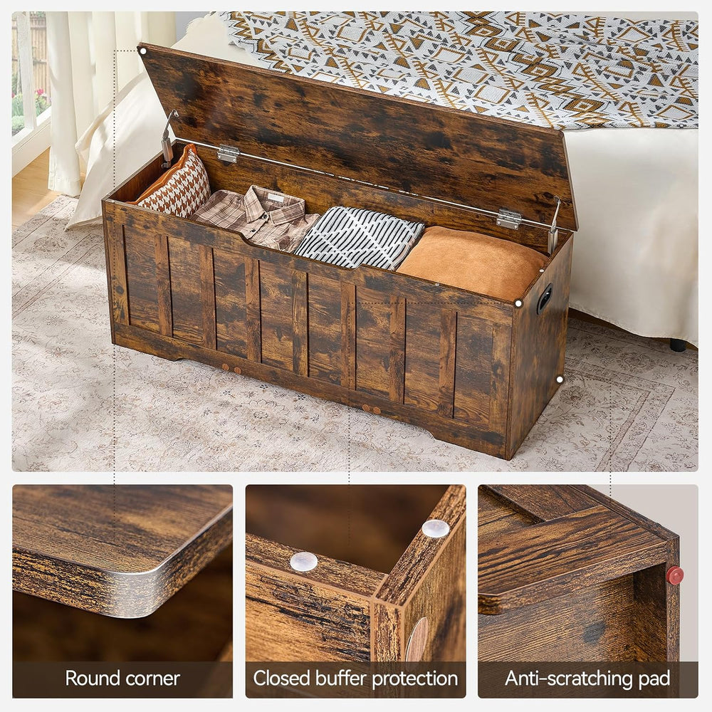 VANKILEY 47.2" Storage Chest Extra Large, Wooden Storage Bench,Rustic Brown