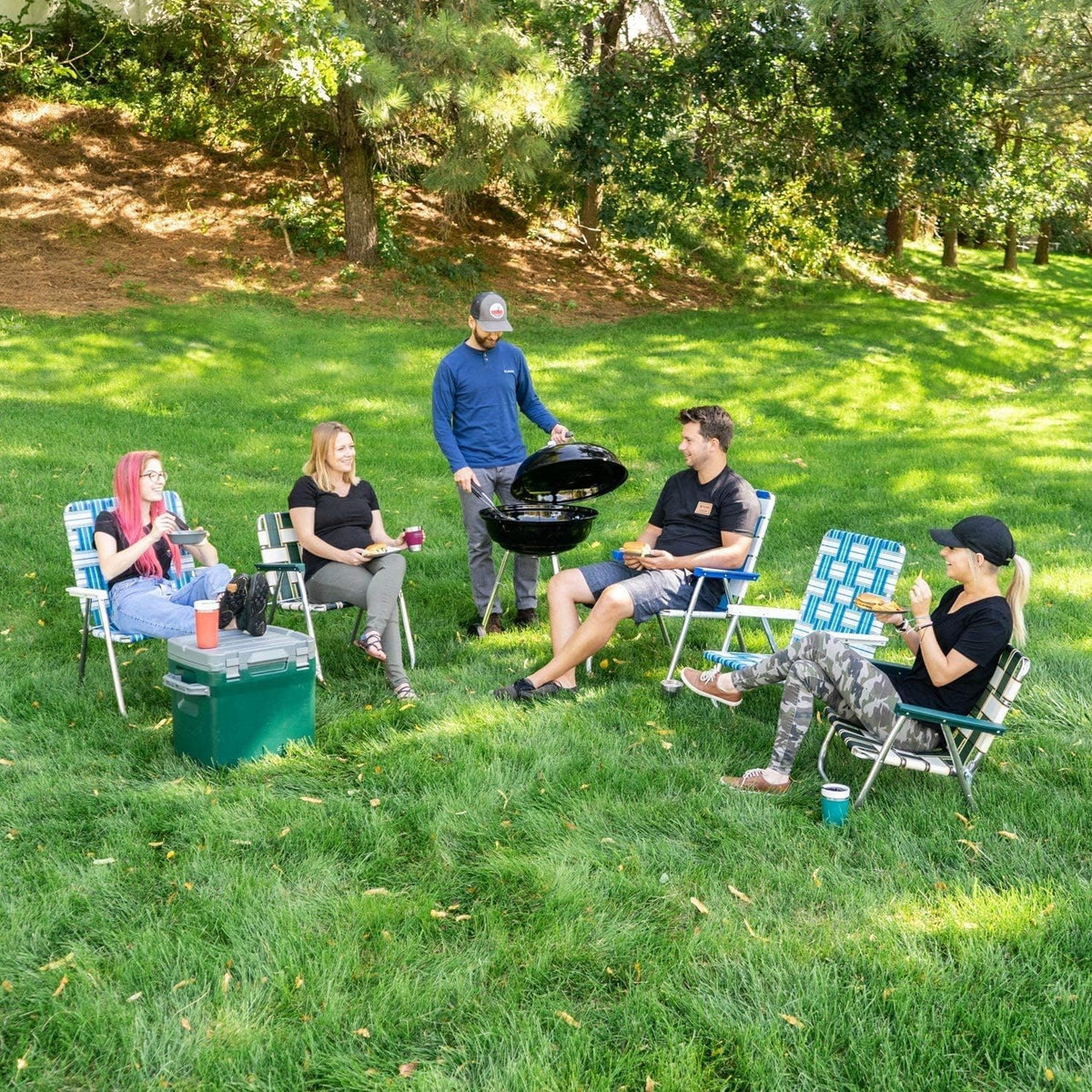 Lawn Chair USA Folding Aluminum Outdoor Patio Lawn Chair | Heavy-Duty Webbed Chairs for Camping, Sports, Beach, Yard & Tailgating | Lightweight Portable | Classic - Black and White Stripe