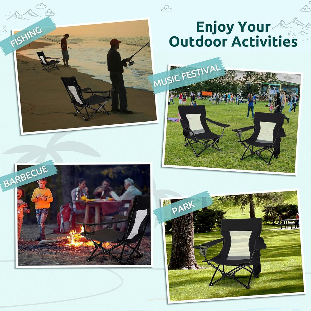 HaSteeL Low Beach Chairs, 2Pcs Folding Camping Lawn Chairs - Black