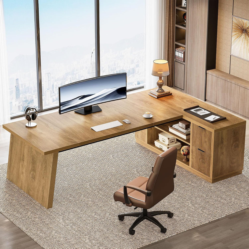 Tribesigns 78" L Shaped Desk with Drawers, Large Executive Office Desk w...