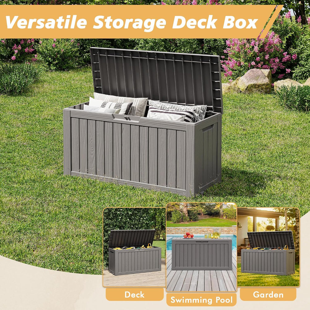 Fancyango 75 Gallon Large Outdoor Storage Deck Box Waterproof, Grey