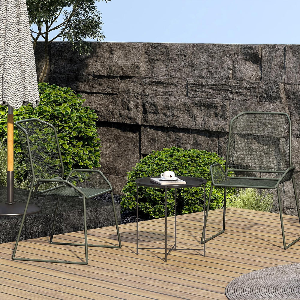 End Table Set of 2,Outdoor Side Table, Small Patio Round Folding Metal Black ...