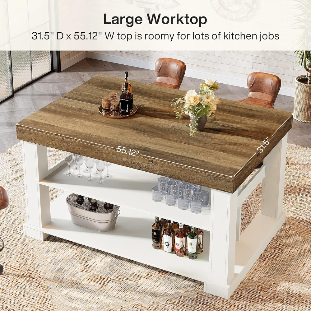Tribesigns Kitchen Island with Storage, 55-Inch Farmhouse Stationary Island T...