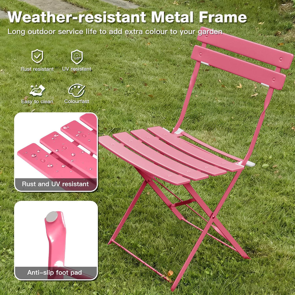 3 Pieces Bistro Set, Patio Table and Chairs Set,Rose Red
