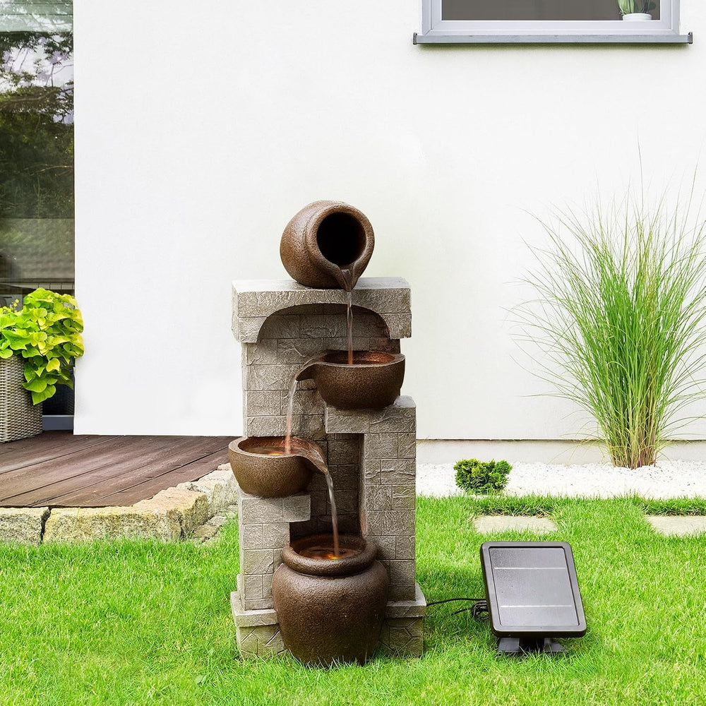Teamson Home 28 in. Cascading Bowls and Stacked Stones LED Outdoor Water Foun...
