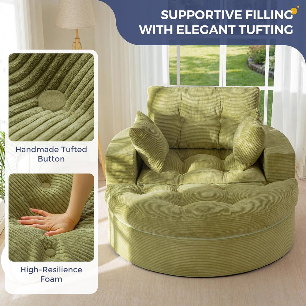 MAXYOYO Oversized Round Chaise Lounge Sofa, Boneless Chair with Ottoman