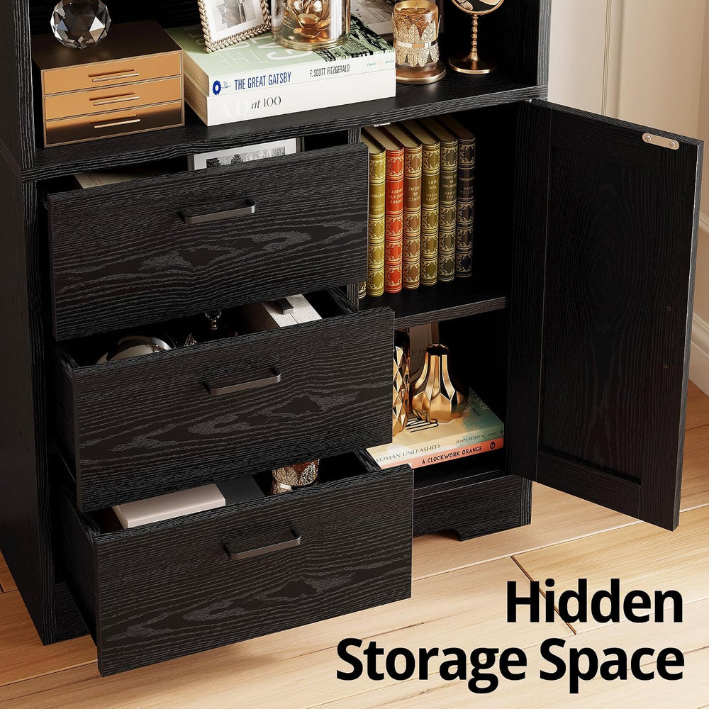 IRONCK 71 in Bookshelf with Doors and Drawers, Industrial Tall Bookcase