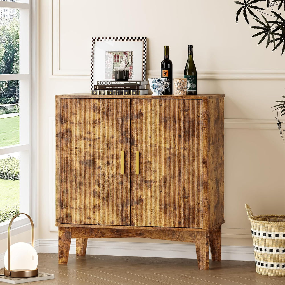 BORNOON Fluted Storage Cabinet with Doors and Adjustable Shelf Sideboard