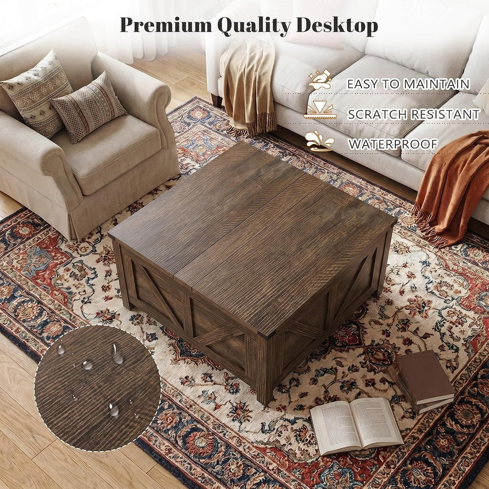 35” Farmhouse Coffee Table, Rustic Center Table with Lift Top