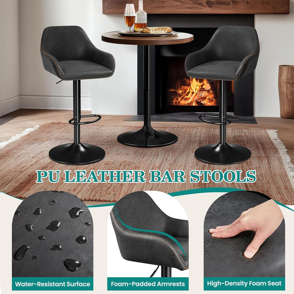 Yaheetech Bar Stools Set of 2, Adjustable Swivel PU Leather, Black