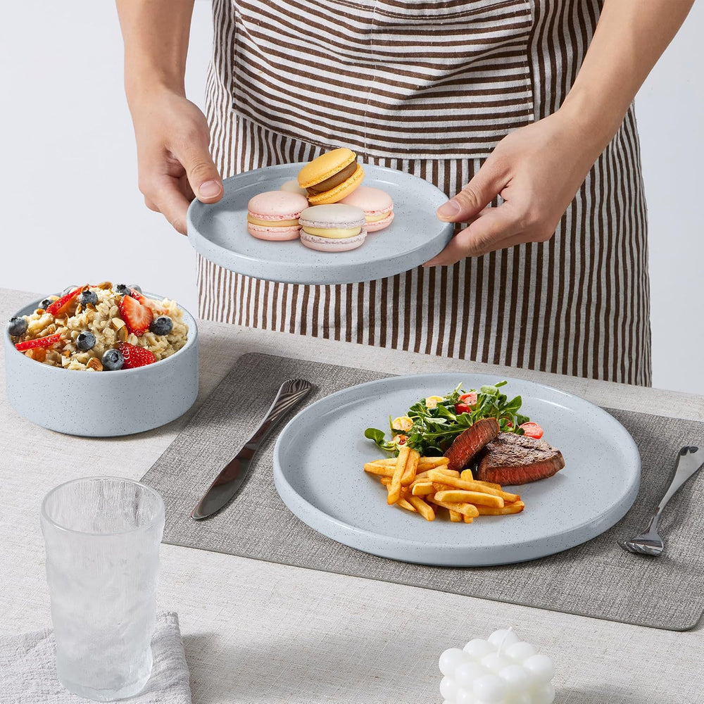 E-far Dinnerware Sets for 8, 24-Piece Stoneware Plates and Bowls Set, Gray