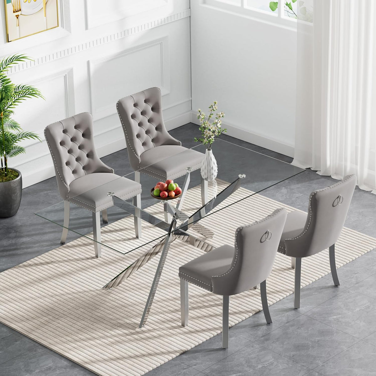 HomVent 52'' 5 Piece Rectangular Glass Dining Table Set for 4