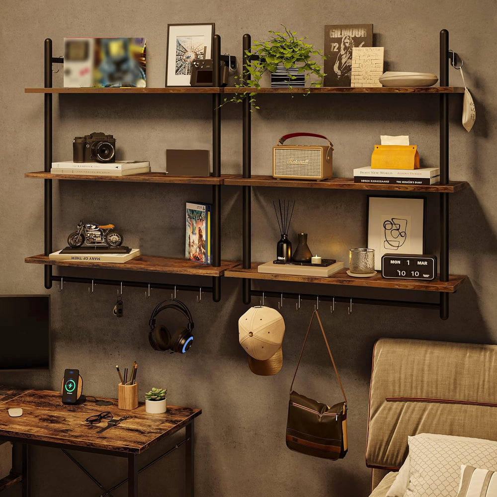 Bestier 3 Tier Industrial Pipe Shelving, Floating Book Shelves for Wall, Stor...