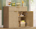 TEENFON 31.5" W Fluted Buffet Cabinet with Storage, Sideboard Cabinet, Coffee Bar Cabinet with 2 Doors and Adjustable Shelf for Living Room, Kitchen, Entryway, Natural