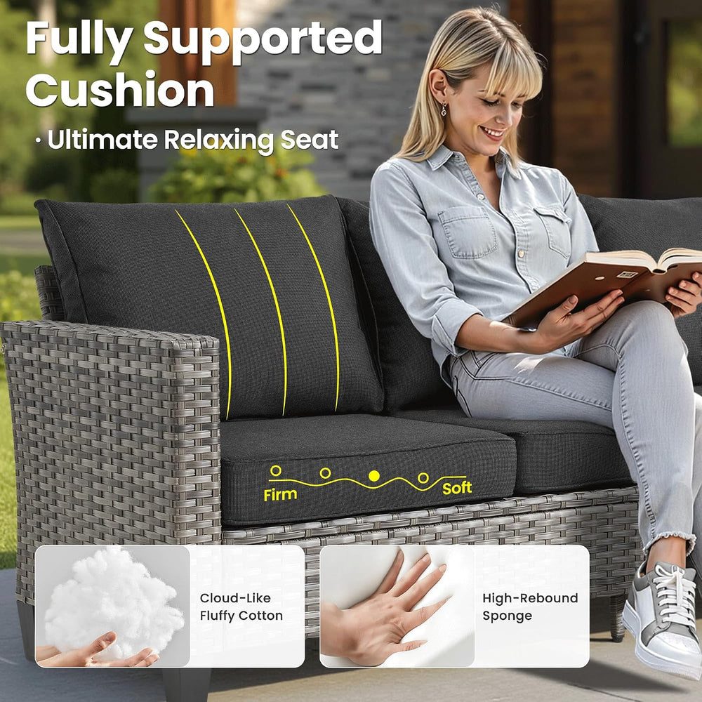 ovios 7 Pieces Patio Furniture Set with Rectangular Fire Pit Table, Swivel Ro...