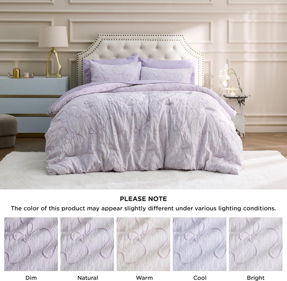 Bedsure Lavender Comforter Set Cute Bow Bedding Set Queen 3 Pieces