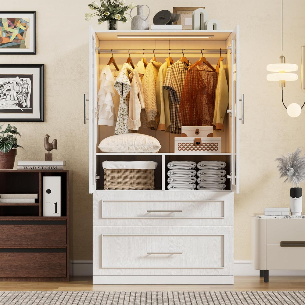 PAKASEPT Armoire Wardrobe Closet with Glass Door and Drawers, Bedroom Closet ...