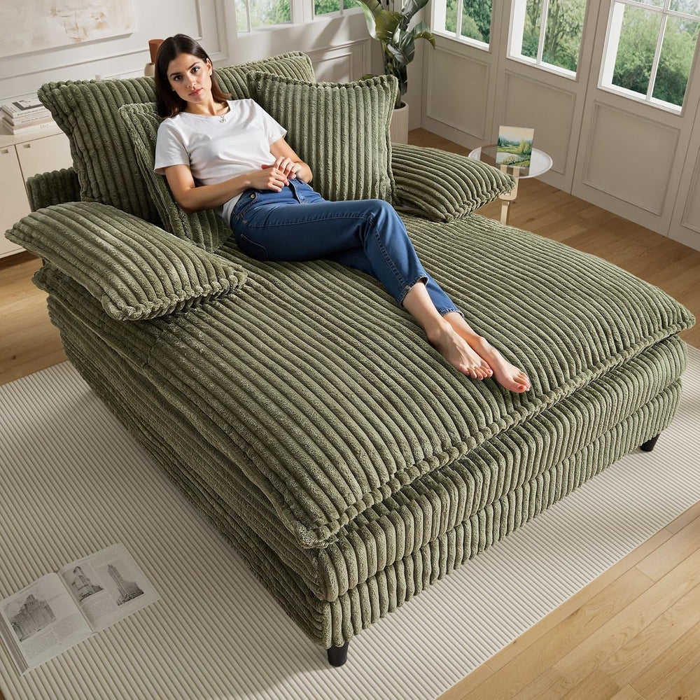 Rophefx 54" Oversized Chaise Lounge, Adjustable Corduroy Sofa Bed,Green