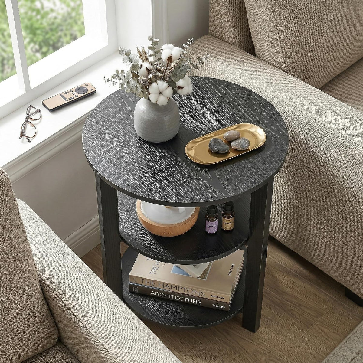 Farmhouse 3-Tier Round Side Table,Modern Couch Accent Table