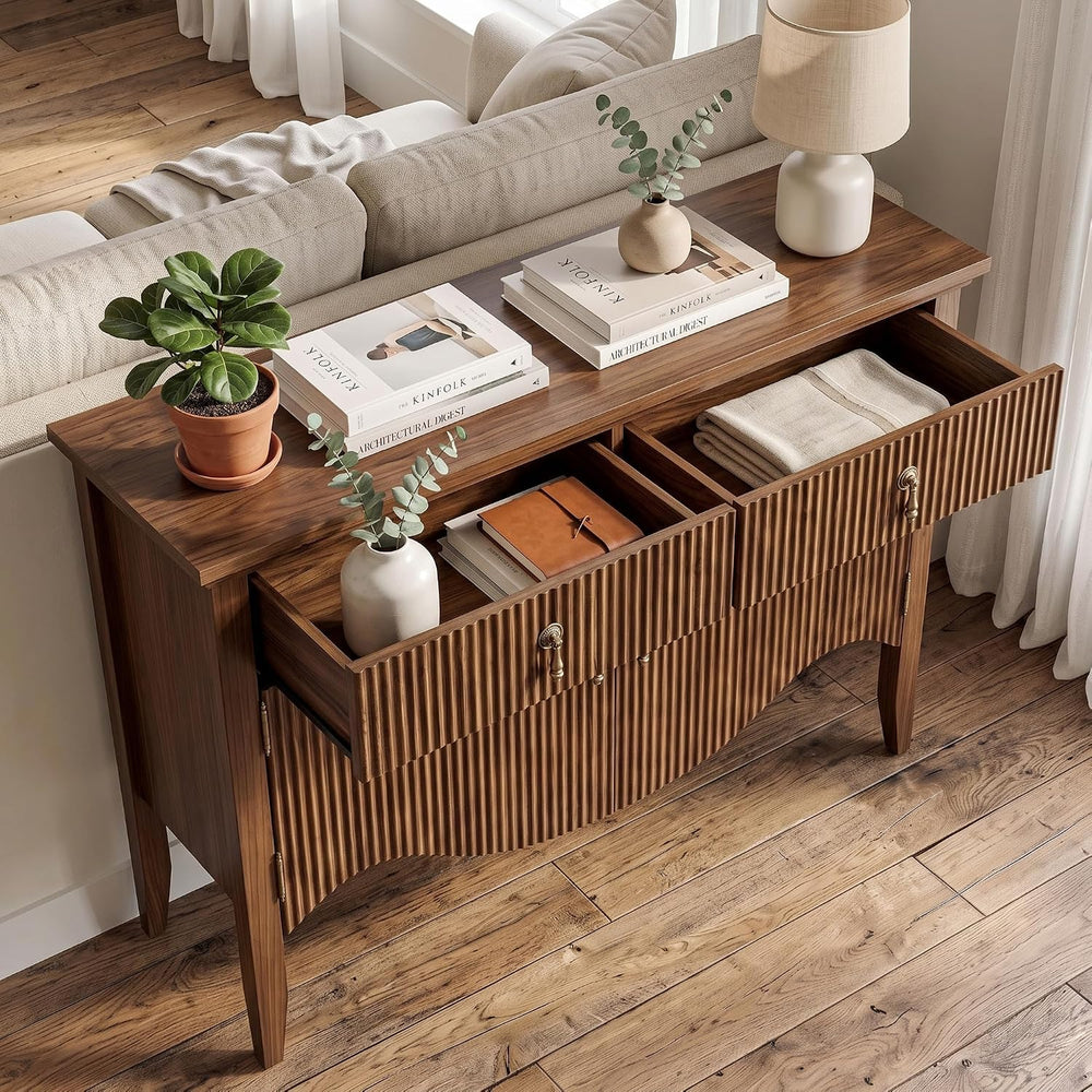 senlin 40" Fluted Console Table, Wooden Entryway Console Table with Stor...