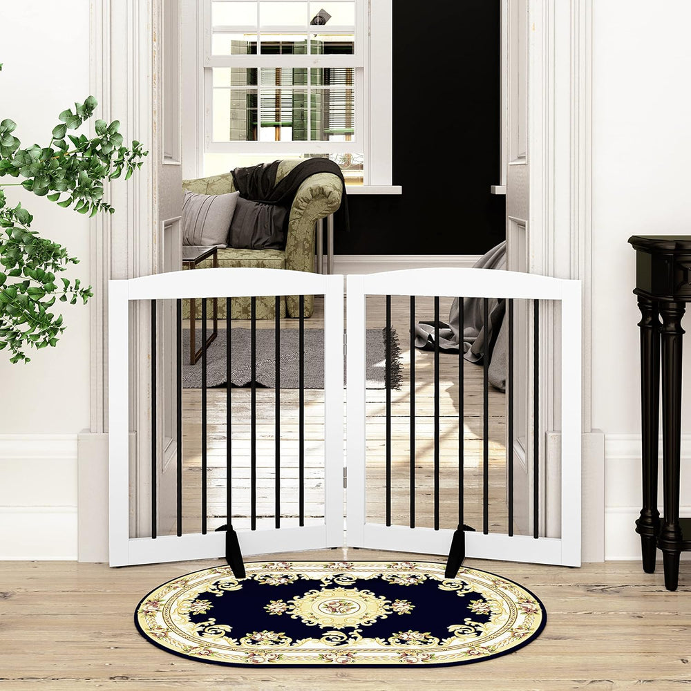 PUPETPO Freestanding Pet Gate for Dogs, Foldable Wooden Dog Gate for House, I...