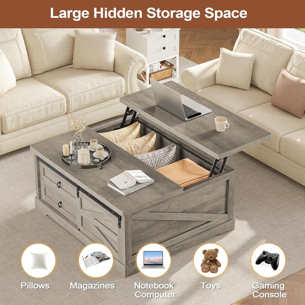 Itaar 39.4'' Lift Top Coffee Table with Storage, Farmhouse Coffee Tab...