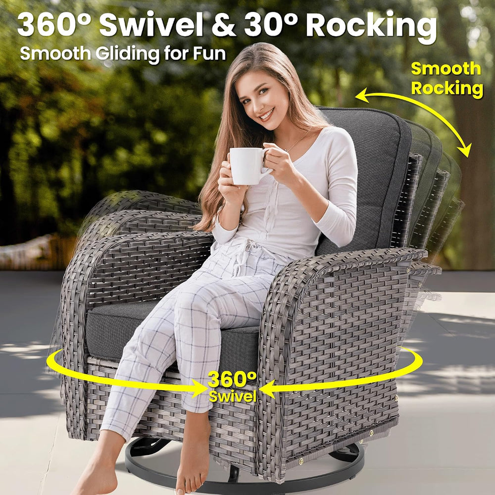 ovios 7 Pieces Patio Furniture Set, Outdoor Wicker Sofa Couch with Swivel Gli...