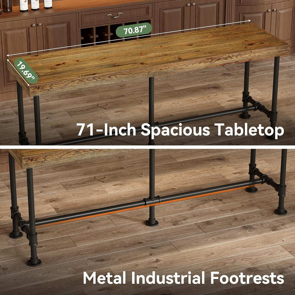 70.9-Inch Long Solid Wood Bar Table for 6-8 People, Industrial Narrow Counter...