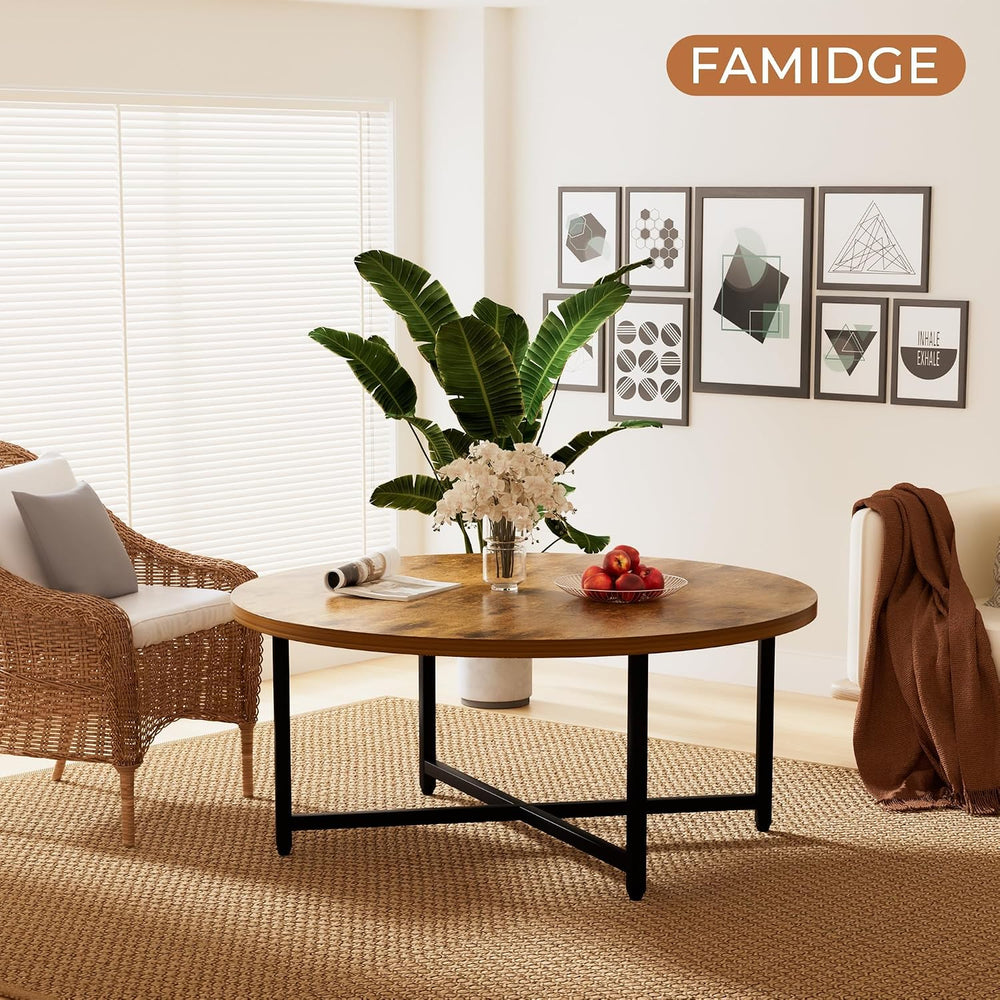 FAMIDGE Coffee Table, 31.5" Large Round Coffee Table for Living Room, Ce...